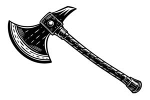 A Striking Black and White Illustration of a Medieval Battle Axe, Powerful and Majestic in Design, Isolated on a White Background. vector