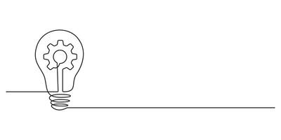 Gear inside of light bulb continuous one line drawing graphic illustration vector
