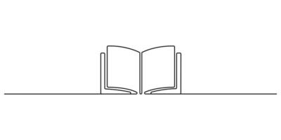 Continuous one line drawing of open book. Single line art education concept graphic illustration vector