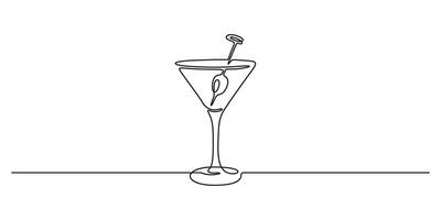 Continuous one line drawing of cocktail glass on white background graphic illustration vector