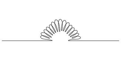 Continuous one line drawing of rising sun. Single line art sun graphic illustration vector