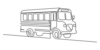 Single line drawing of a beautiful school bus. Educational theme abstract continuous one line art illustration, bus single line drawing, Continuous line drawing of tourist bus. Graphic illustration vector