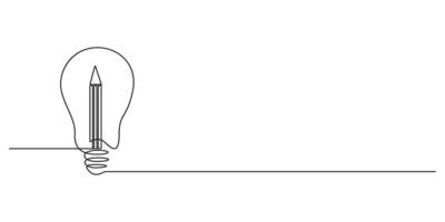 Continuous one line art inside idea on lightbulb concept of creative imagination solution invention. Single line art style light bulb. Graphic illustration vector