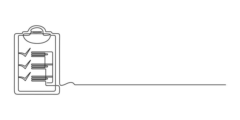 Graphic illustration of clipboard with check mark continuous single line drawing