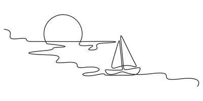 Sailboat continuous single line art graphic illustration vector