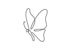 Single continuous line drawing of butterfly side view colorless black and white contour line easy drawing graphic illustration vector