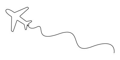 One continuous line drawing of Airplane. Single line art style travel concept graphic illustration vector