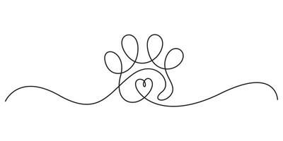 Continuous one line drawing of cat or dog footprint with heart symbol graphic illustration vector