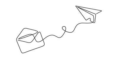 Graphic illustration of paper plane continuous single line drawing vector