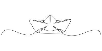 One continuous line drawing of Paper boat. Single line art style travel concept graphic illustration vector
