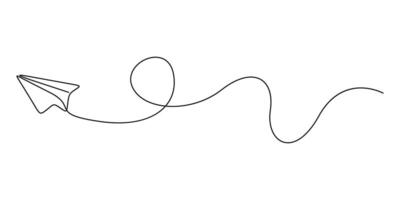 Single continuous line drawing of paper airplane graphic illustration vector