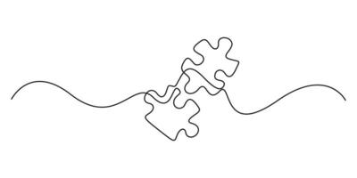 Continuous single line drawing of two puzzle graphic illustration vector