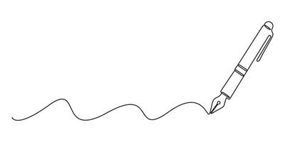 Continuous single line drawing of pen. Thin black line art education concept graphic illustration vector