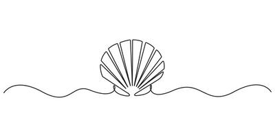 Single continuous line drawing of seashell graphic illustration vector