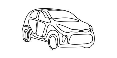 Continuous one line art simple car drawing illustration, Modern car continuous one line drawing. Abstract small car single one line drawing style graphic illustration vector
