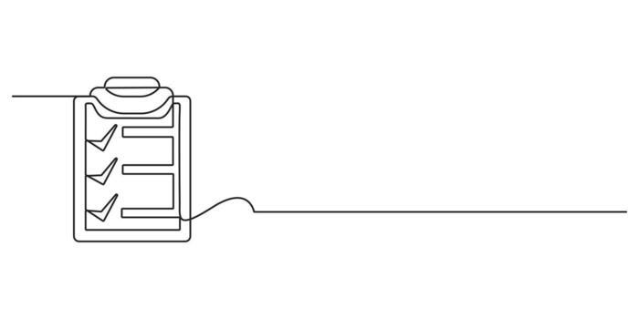 Graphic illustration of clipboard with check mark continuous one line drawing vector