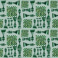 Abstract Seamless pattern in chess style with chess figures and chessboard for design, textile, fabric, surface textures, packaging, scrapbooking, chess school or chess club vector