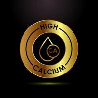High calcium icon design illustration, High calcium label sign symbol in gold color style vector