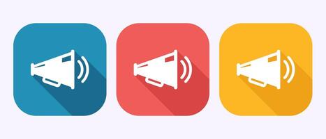 Megaphone icon illustration, Shout announce sign in shadow button design vector