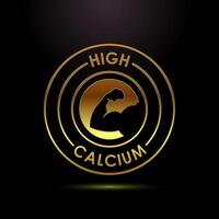 High calcium icon, High calcium label logo sign symbol in gold color style vector