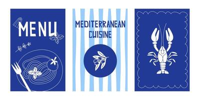 Set of Mediterranean Cuisine Food Posters in Flat Style for Menu Design vector