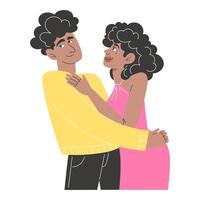 Flat Style Illustration of Modern African Couple Hugging and Smiling in Trendy Outfits vector