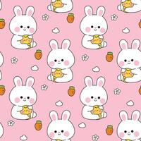 Cute bunny pattern with carrots and clouds vector