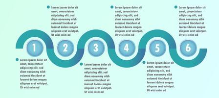 6-Step Wavy Timeline Infographic Template for Business Process vector