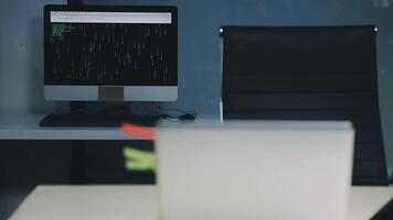 A computer monitor and laptop sitting on a desk video