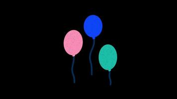 Three Balloons in Pink Blue and Green with Strings Floating in a Black Background For Decoration and Celebrations video