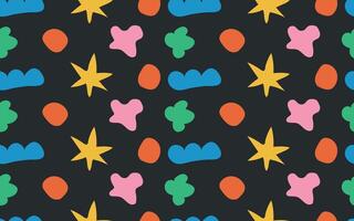 Abstract patterned background with hand-drawn colorful shapes. Trendy colored design template for greeting card, web banner, packaging, cover, textile, wrapping paper. vector