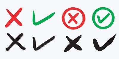 Check mark icon button set. checkmark icons in green tick and red cross. Isolated checkmark symbol, right and wrong sign concept. EPS 10. vector