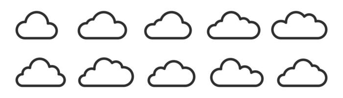 Cloud icon set. Line art cloud flat design. Weather, sky, climate, atmosphere. illustration. Editablle line width vector