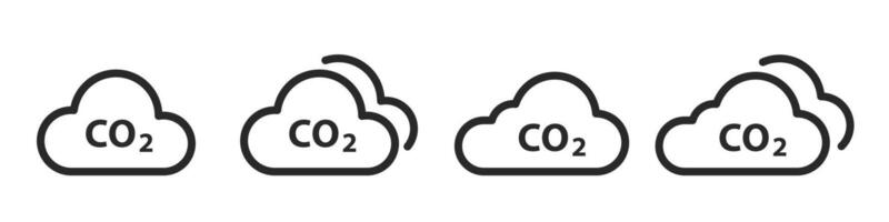 Cloud co2 reduction icon set. Reduce co2 gas line symbol. Carbon reduction cloud sign vector