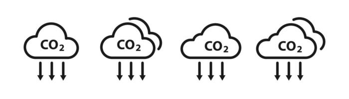 Reduce co2 gas icon set. Carbon dioxide emission reduction cloud sign. Editable line width illustration vector