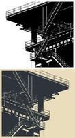 Metal structures of the offshore platform close-up vector