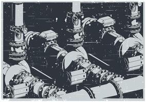 Water pumping station system retro poster style vector