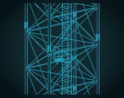Self-supporting tower close-up isometric blueprint vector