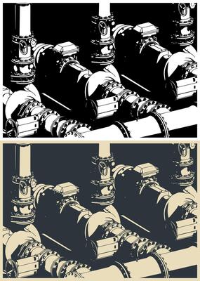 Water pumping station system close up illustrations