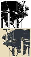 Metal structures of the offshore oil platform close up vector