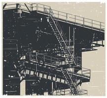 Offshore platform close-up retro poster vector