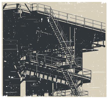 Offshore platform close-up retro poster