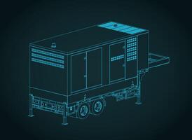 Diesel generator trailer isometric blueprint vector