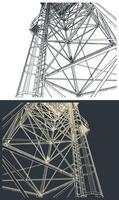 Self-supporting tower close-up illustrations vector
