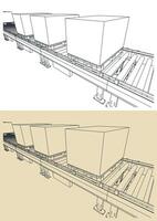 Conveyor line with boxes on pallets close up sketches vector