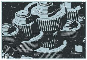 Gear mechanism close up retro poster style vector