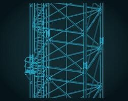 Self-supporting tower close-up isometric drawings vector