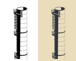 Industrial chimney part metal structure, platform and service ladder close up vector