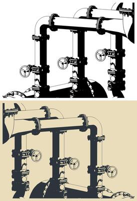 Valves and pipes close-up illustrations