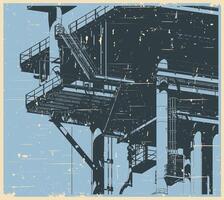 Offshore platform close up retro poster vector